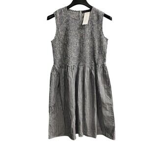 French Connection Dress Tatus Smocked Mini Blue Striped Cotton Size 4 Easter